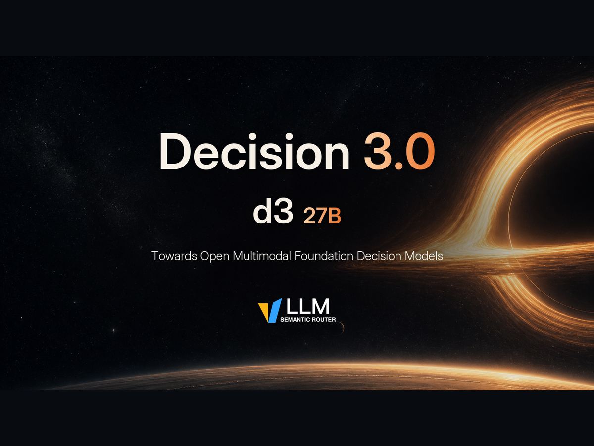 Decision 3.0 官方宣发图:深色天体背景上标注 d3 27B 与开放多模态决策模型