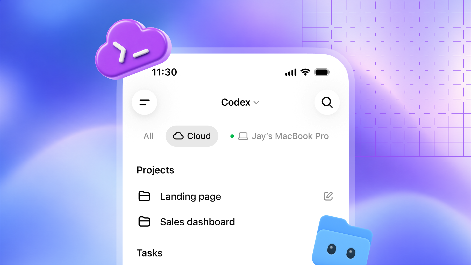 OpenAIが公開したCodex Cloudのプロジェクトと開発環境の画面。
