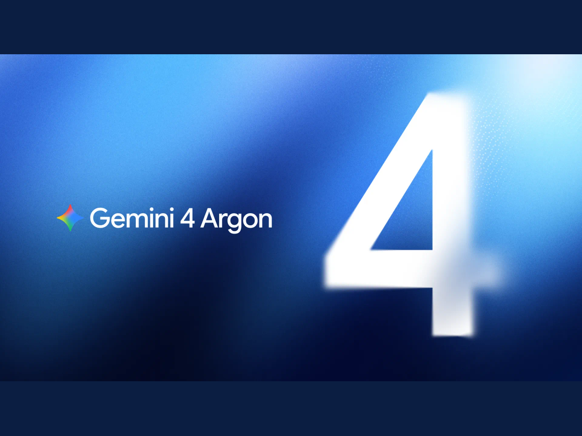 Google 官方发布主视觉：蓝色背景中的 Gemini 4 Argon 型号与数字四