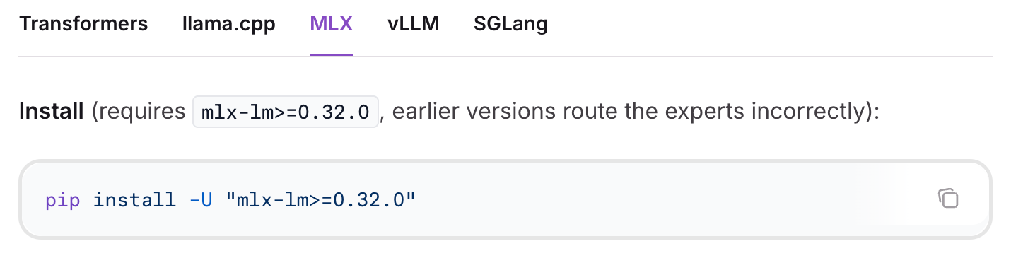 mlx-lm 0.32.0以上を要求する公式文書