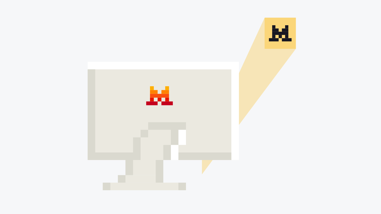 Pixel-art computer and cat signal from Mistral's Large 4 announcement, arranged on a pale background.