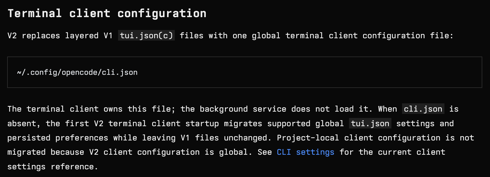 Official documentation for global cli.json migration