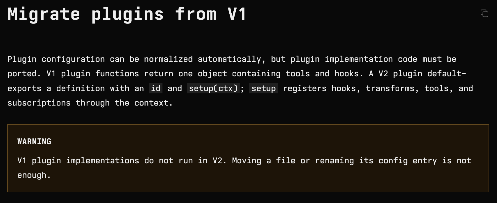 Official warning that V1 plugin implementations need a code port